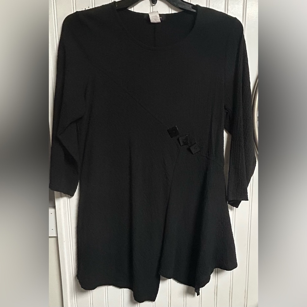 Yushi Asymmetric Crinkle Tunic Top Sz XL Lagenlook Artsy Textured Flowy Buttons - Picture 2 of 4